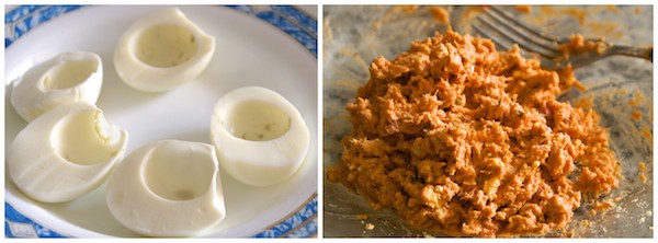 Preparar la receta de huevos rellenos de atún y tomate
