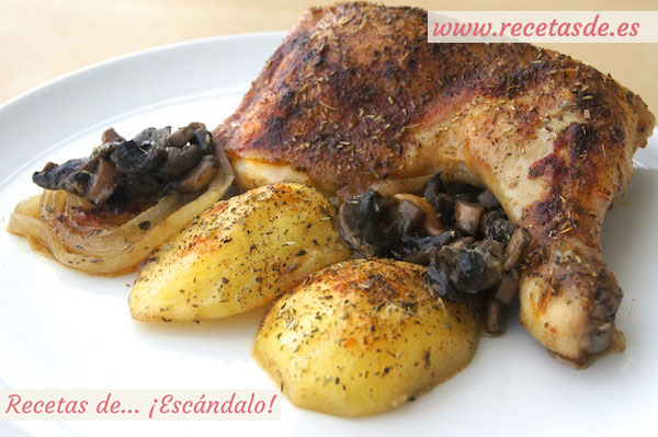 Receta de pollo asado al horno con champiñones