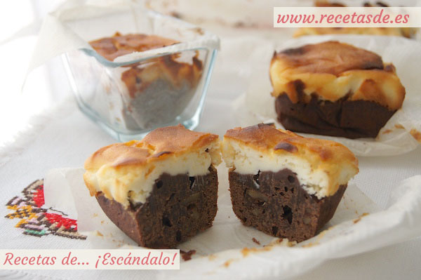 Brownie de chocolate y tarta de queso con nueces
