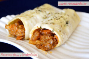 Canelones de carne picada y pasta fresca con bechamel