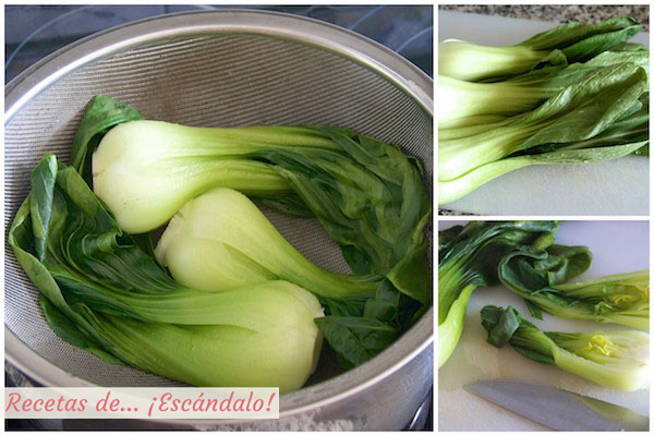 Cociendo pak choi al vapor