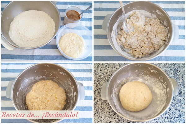 Preparando la masa del roscon de reyes con el prefermento