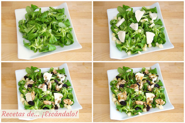 Como hacer ensalada de canonigos con queso de cabra, frutos secos y vinagreta de miel