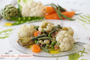 Menestra de verduras con jamón. Receta fácil y saludable