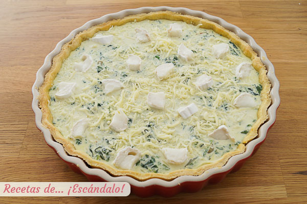Quiche de espinacas y queso rulo de cabra