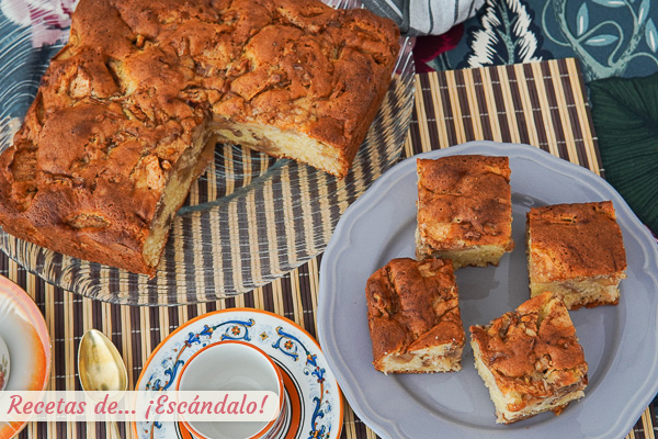 Como hacer bizcocho de manzana casero con nueces y yogur, muy sabroso