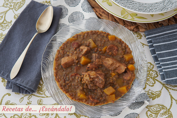 Como hacer lentejas estofadas con costillas de cerdo y chorizo, deliciosas