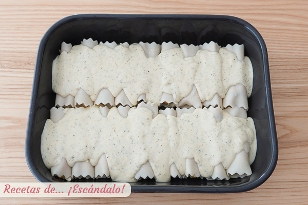 Canelones rellenos de marisco y pescado con bechamel casera